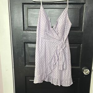 Sage Lavender Eyelet Wrap Mini Dress